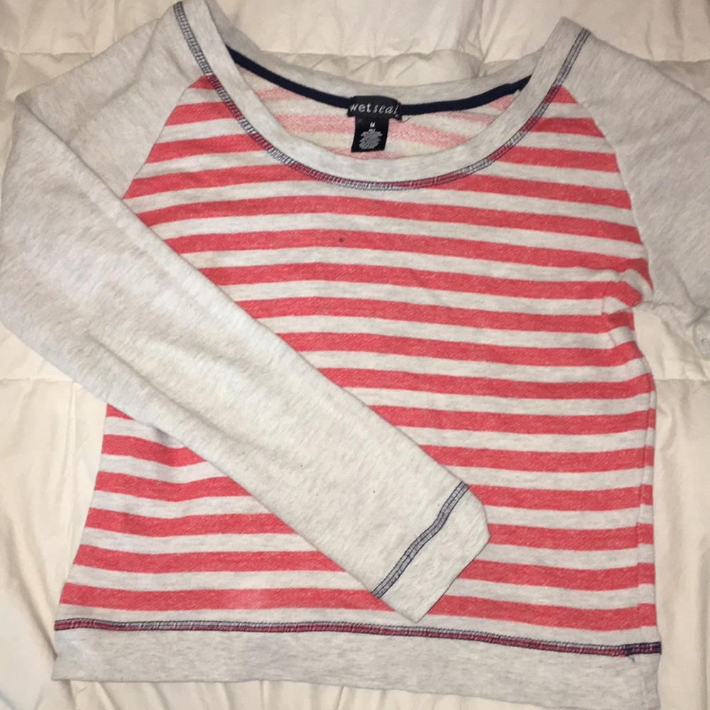 Wet Seal copped striped crew neck pullover